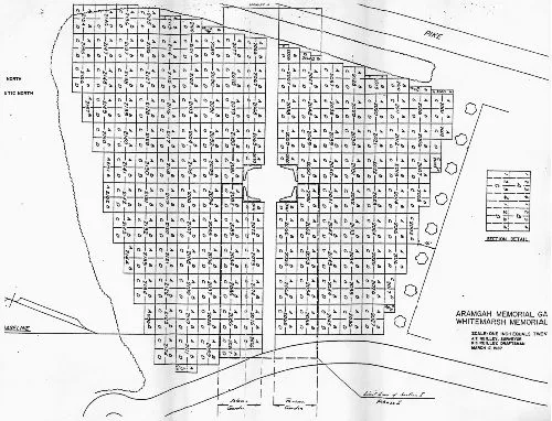 The original hand-drafted master map of Aramgah Memorial Garden at Whitemarsh Memorial